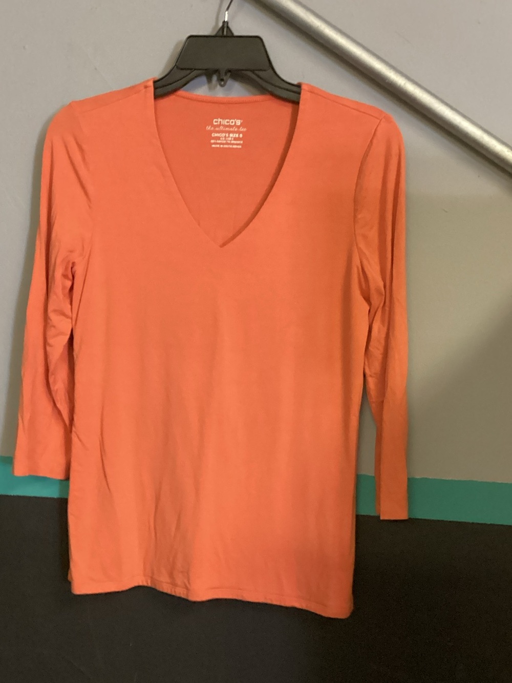 Chico's Coral V-Neck Long Sleeve Tee